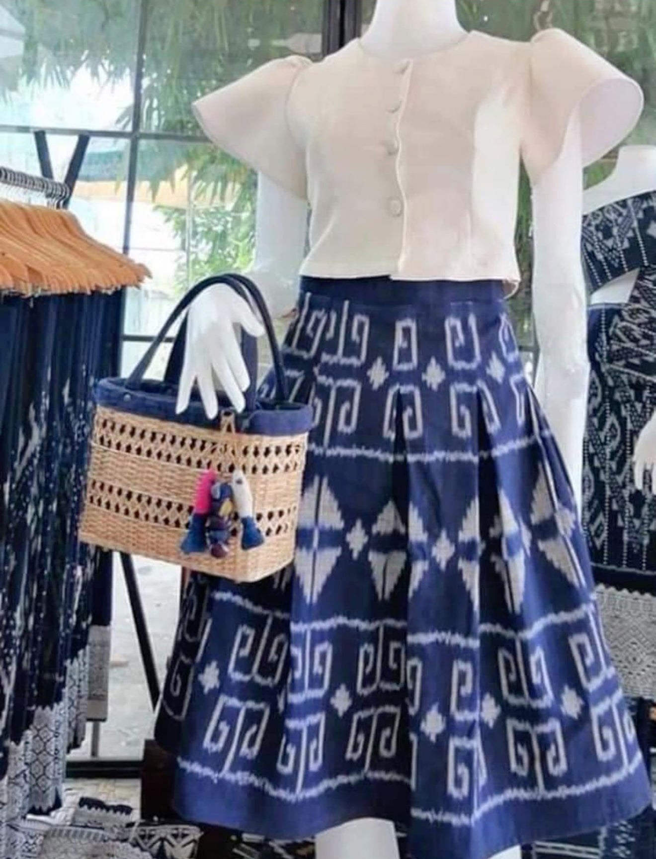 White and blue skrit and top