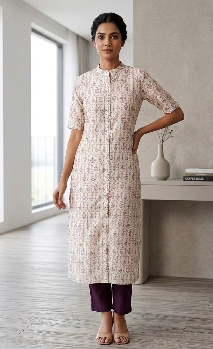 Ivory & Plum Chanderi Kurta Set