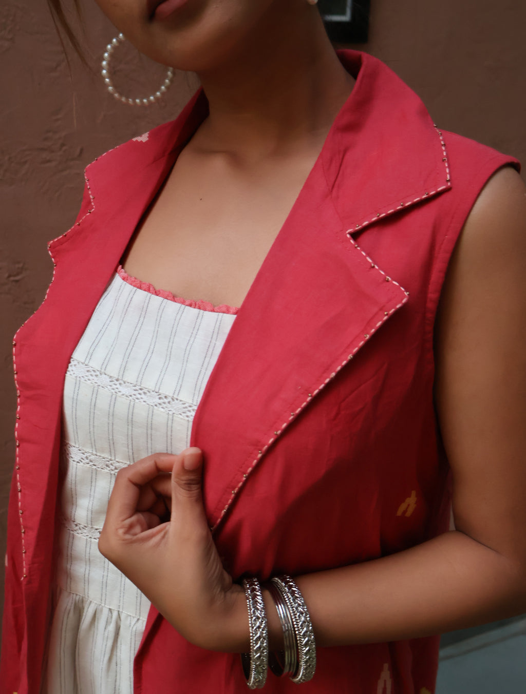 White dress with red shrug