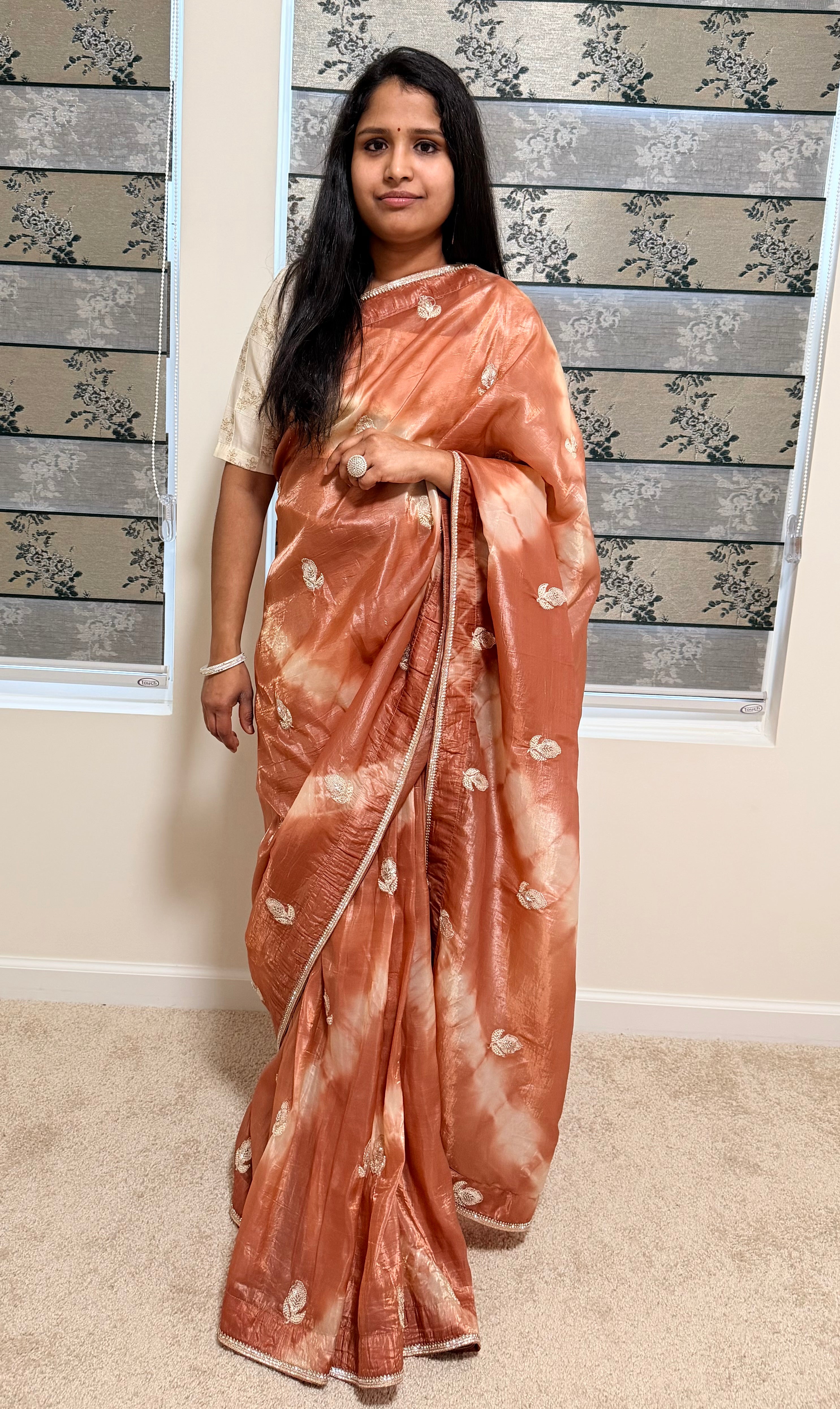 Space Silk Saree with Pearl Work