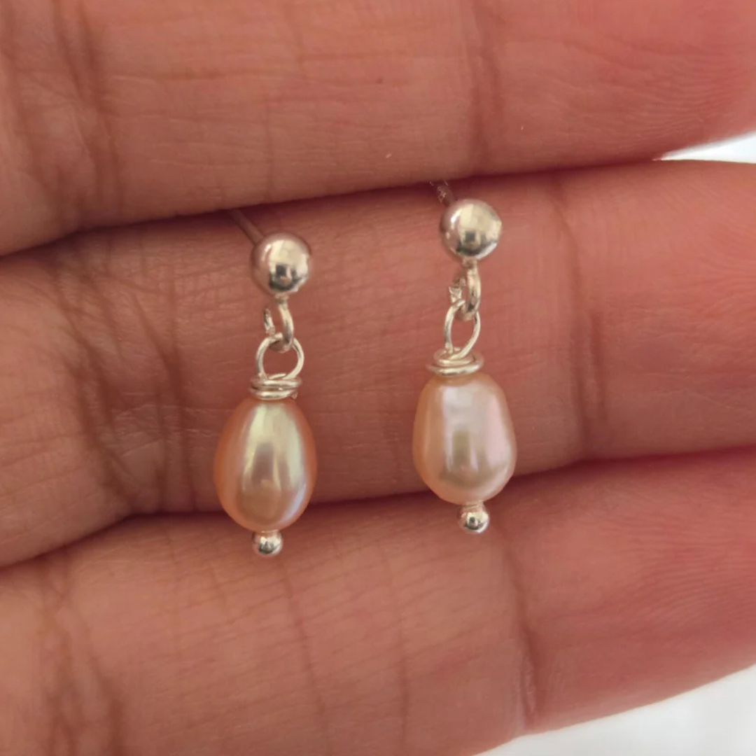 Sterling Silver Pink Freshwater Pearl Drop Earrings