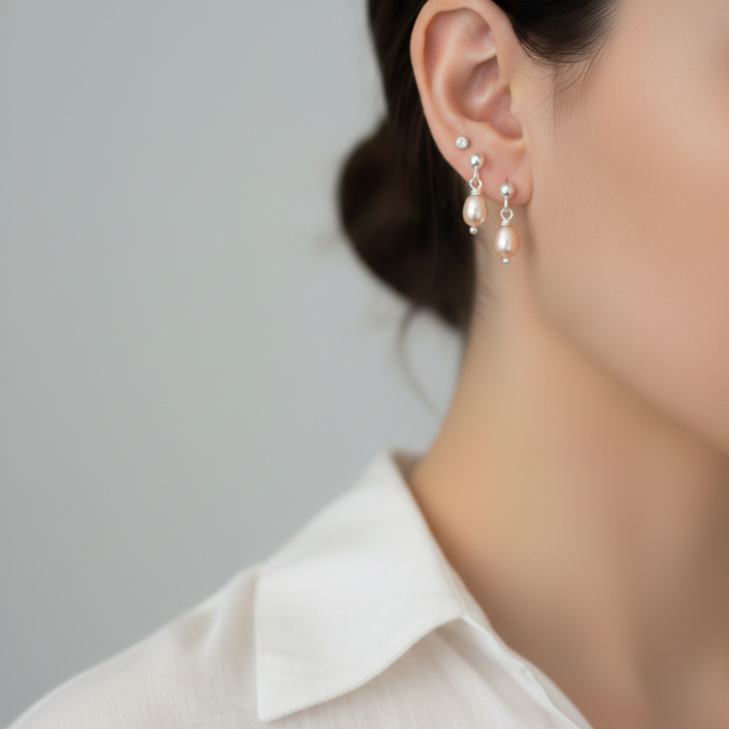 Sterling Silver Pink Freshwater Pearl Drop Earrings