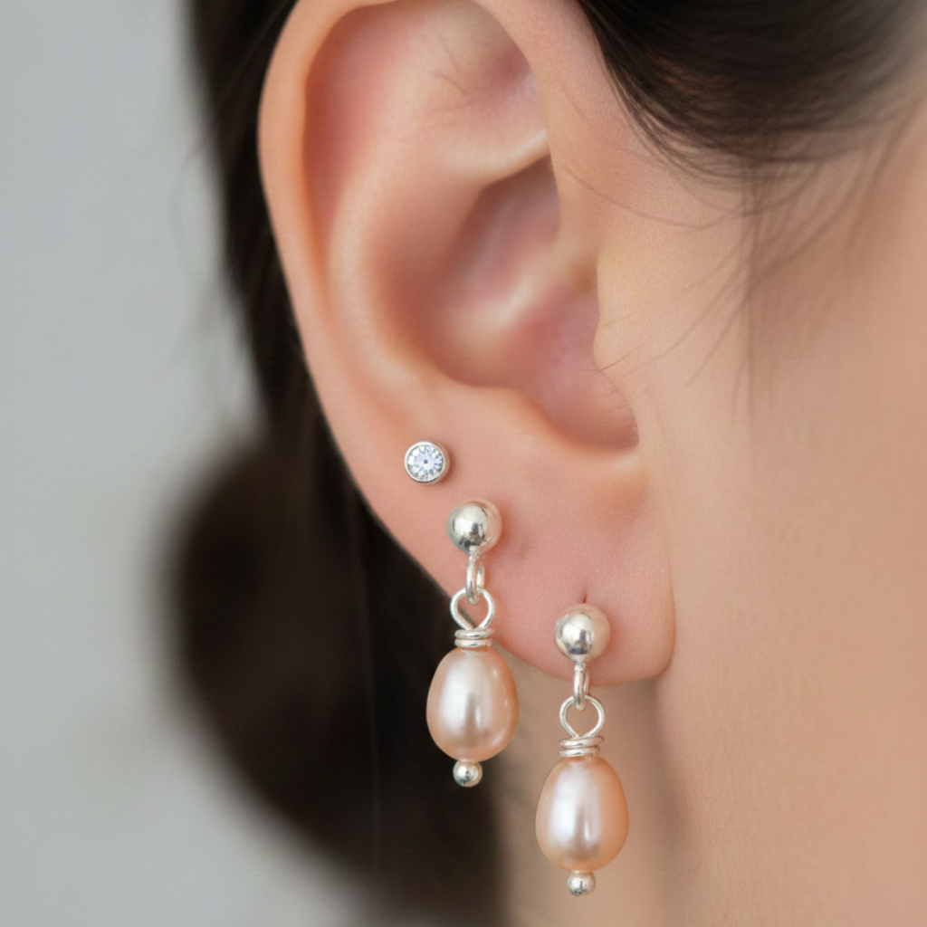 Sterling Silver Pink Freshwater Pearl Drop Earrings
