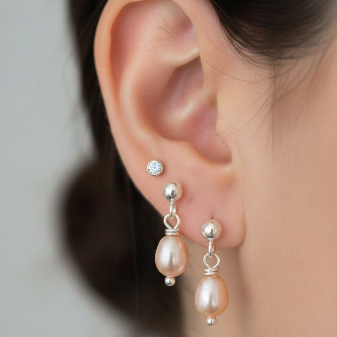 Sterling Silver Pink Freshwater Pearl Drop Earrings