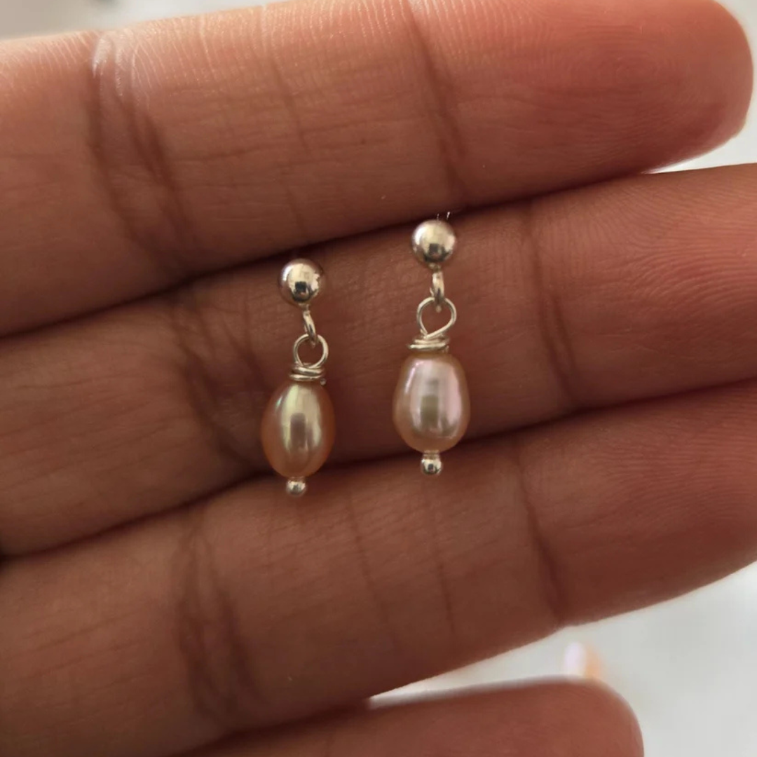 Sterling Silver Pink Freshwater Pearl Drop Earrings