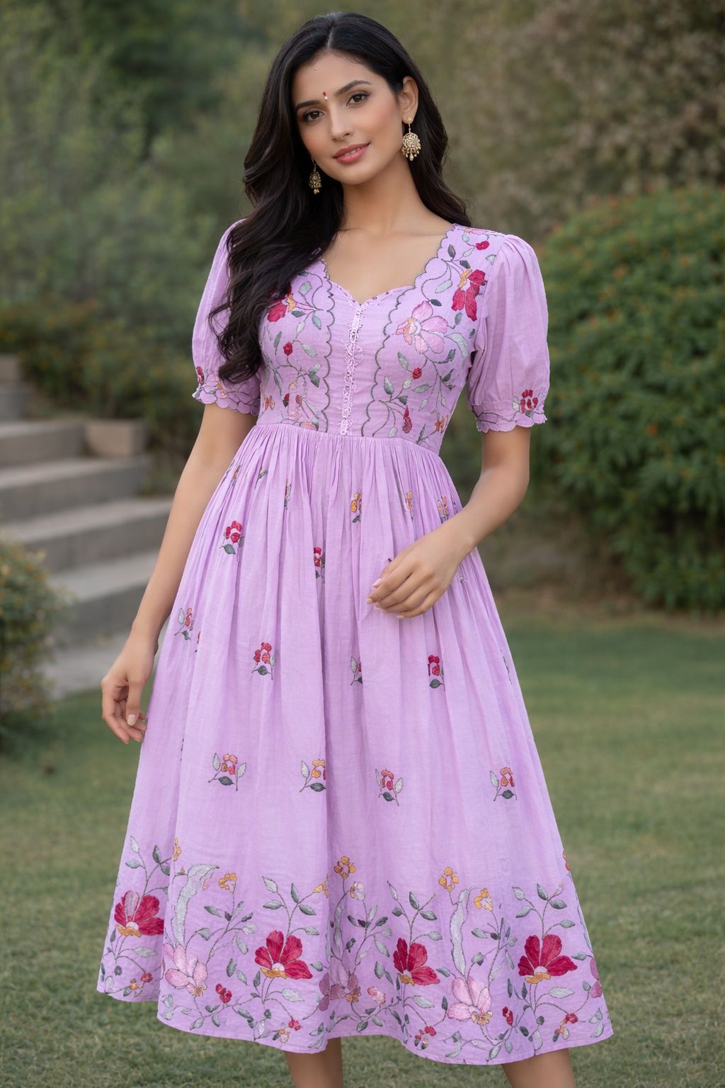 Lavender Mul cotton Midi Length Frock