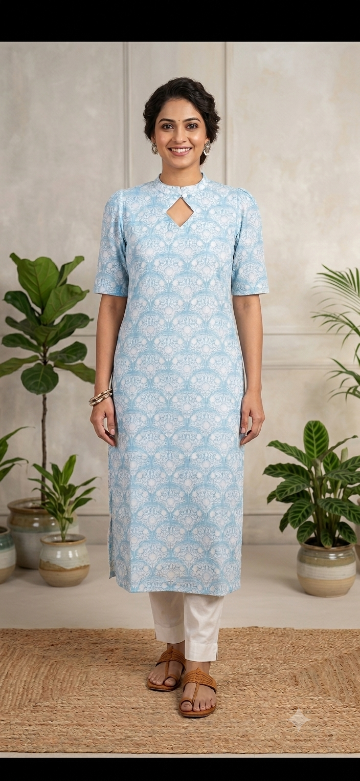 SKY BLUE LINEN KURTA