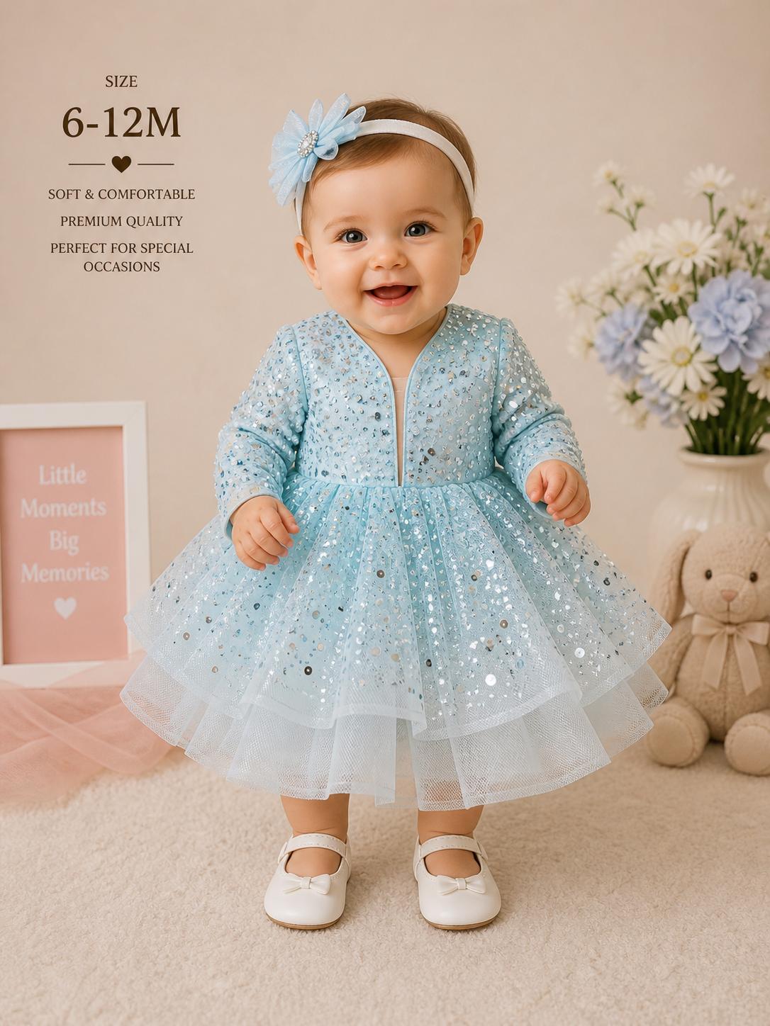 Pre-Owned Gently used Outfit Sky Blue With Glitter All over Party Dress