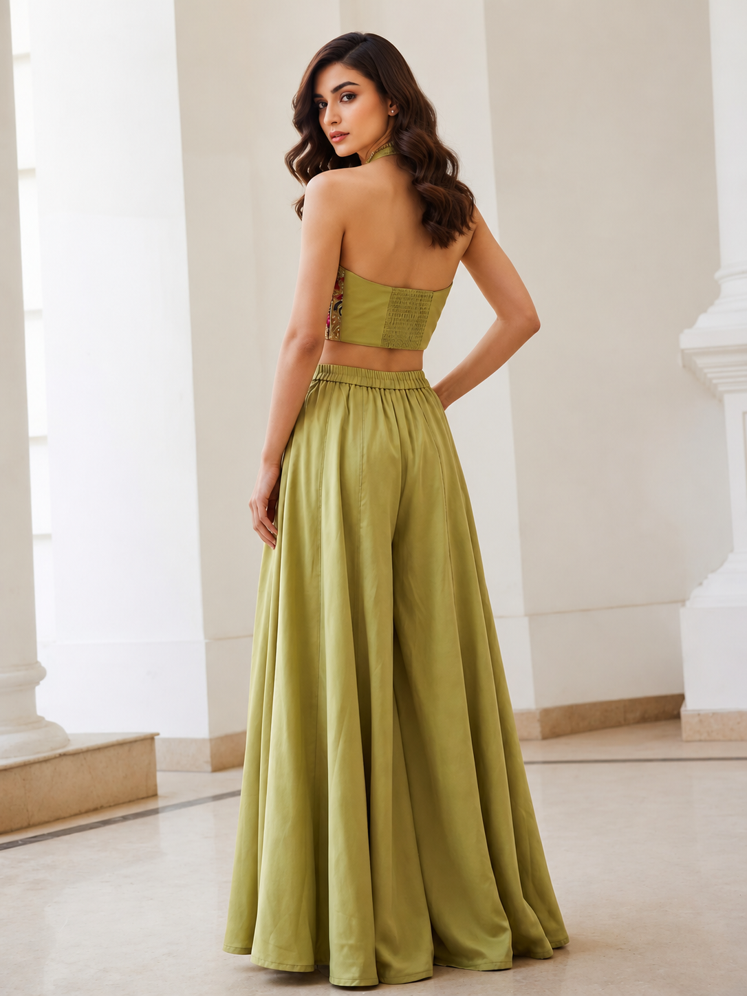 Olive Silk Palazzo Co-Ord Set