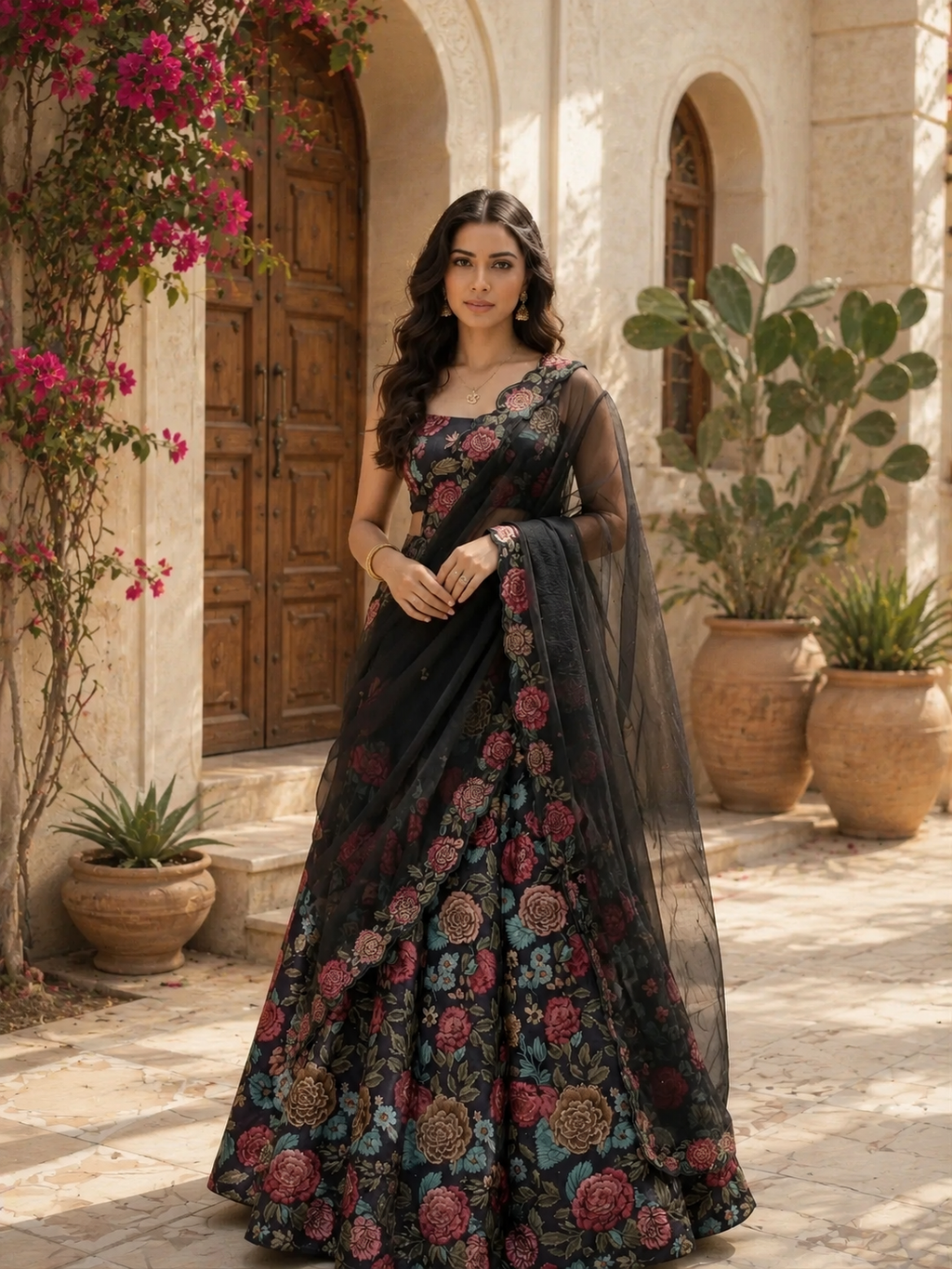 Black Floral  Lehenga Set