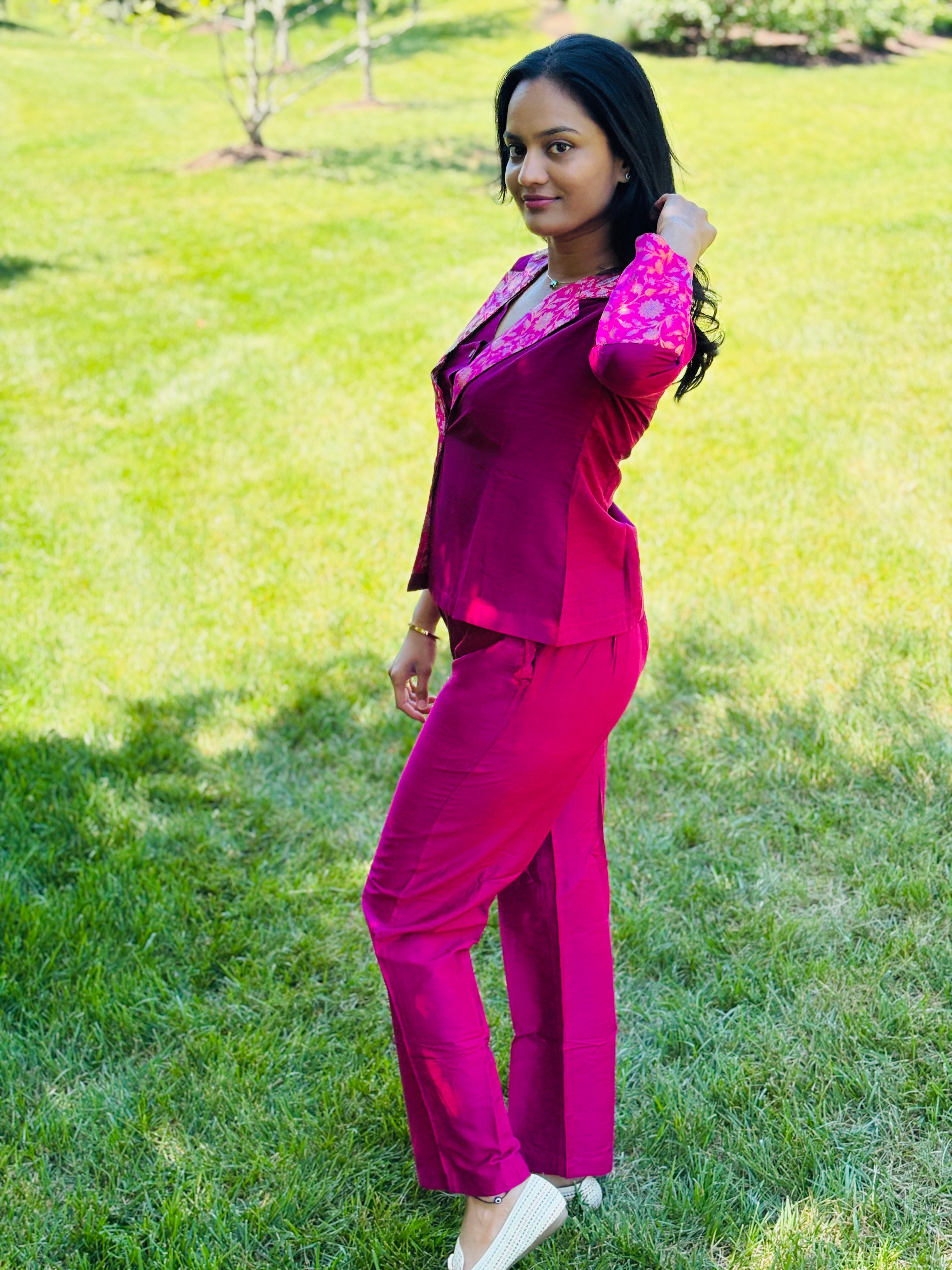Pink/Magenta Raw Silk Co-Ord Set