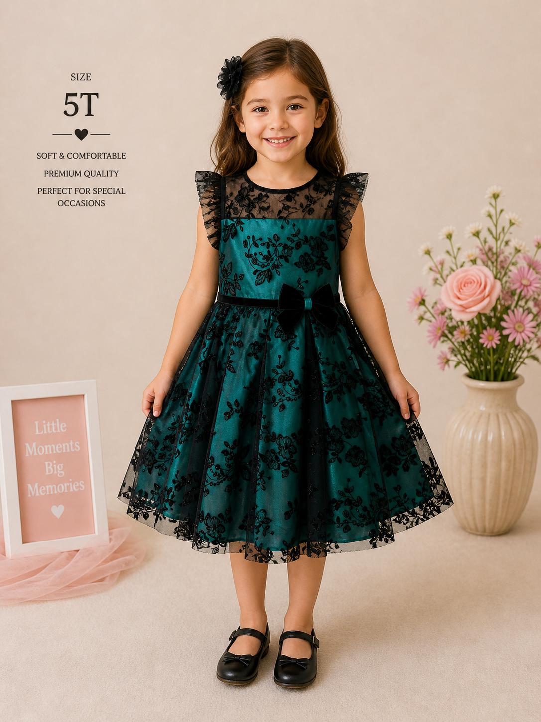Pre-Owned Gently used Pretty Black & Green netted Frock