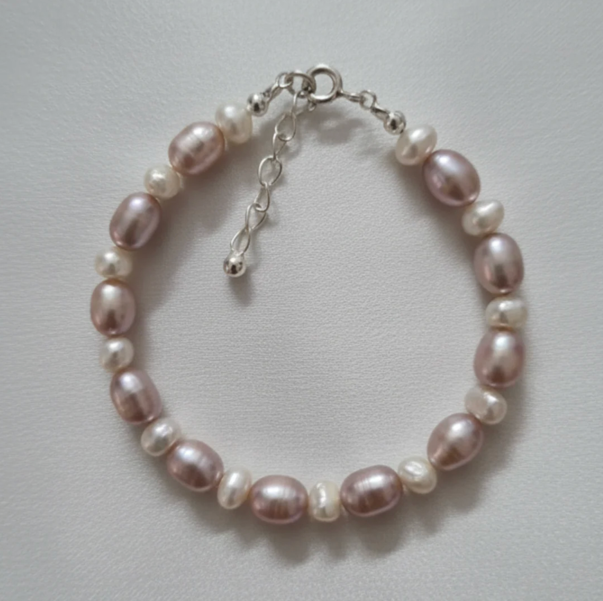 Pink and White Freshwater Pearl Bracelet in 925 Sterling Silver