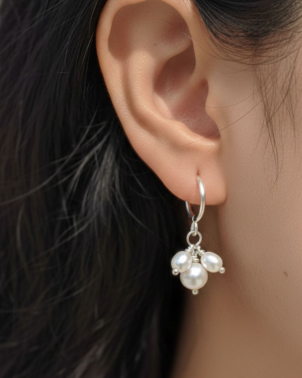 Sterling Silver White Pearl Hoops
