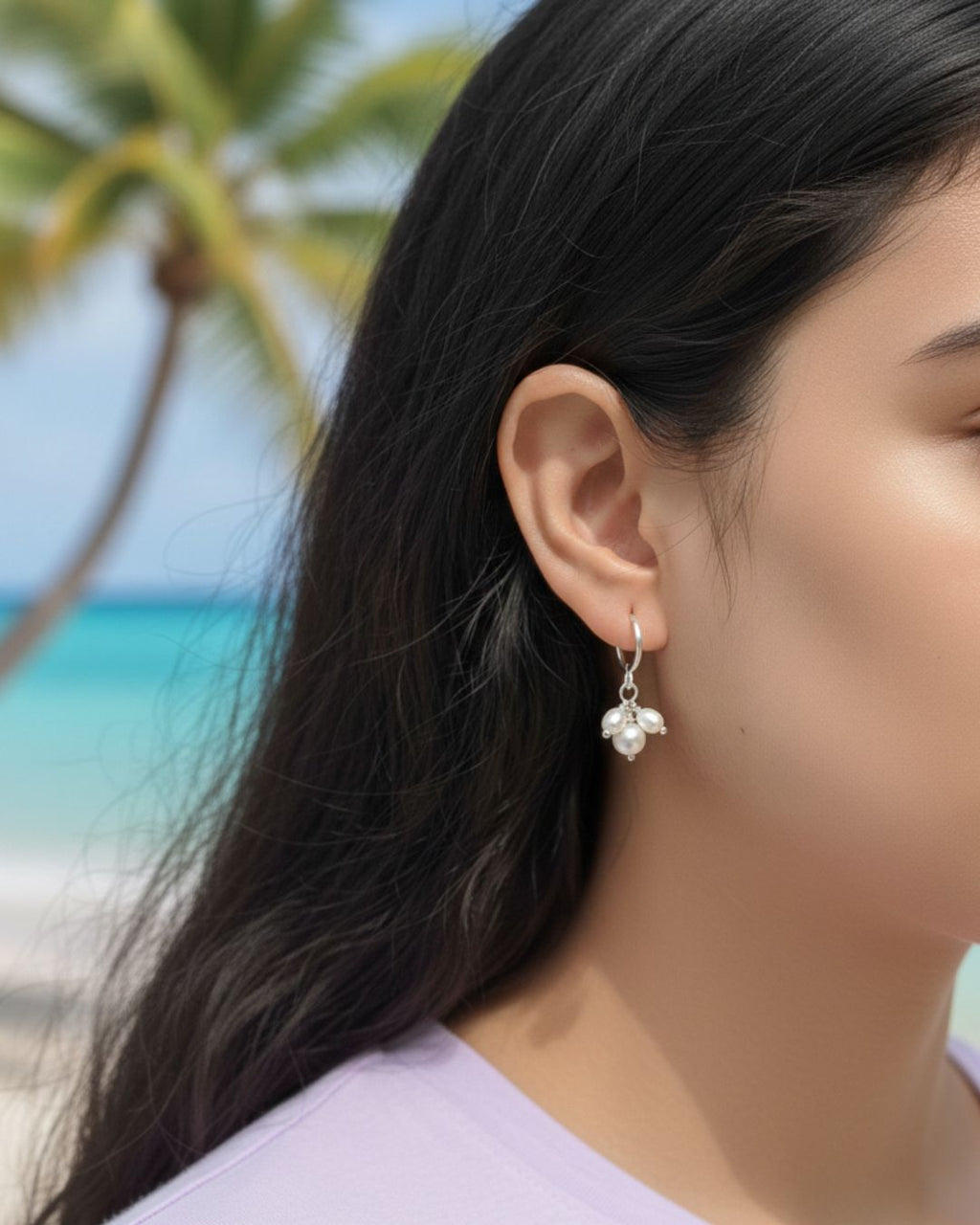 Sterling Silver White Pearl Hoops