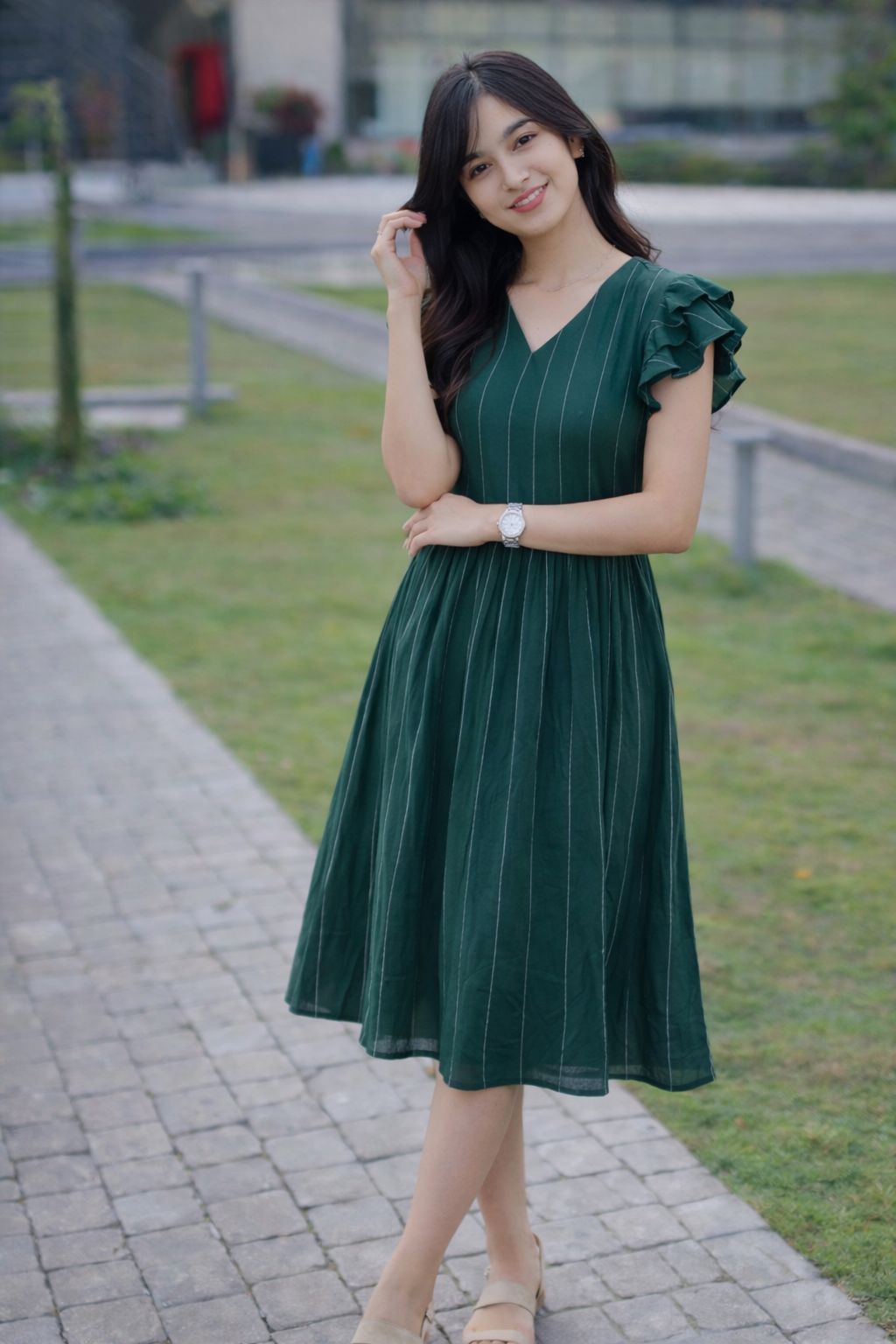 Dark green midi length frock