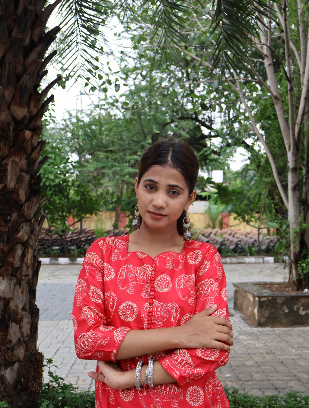 Crimson Elephant Print Kurta