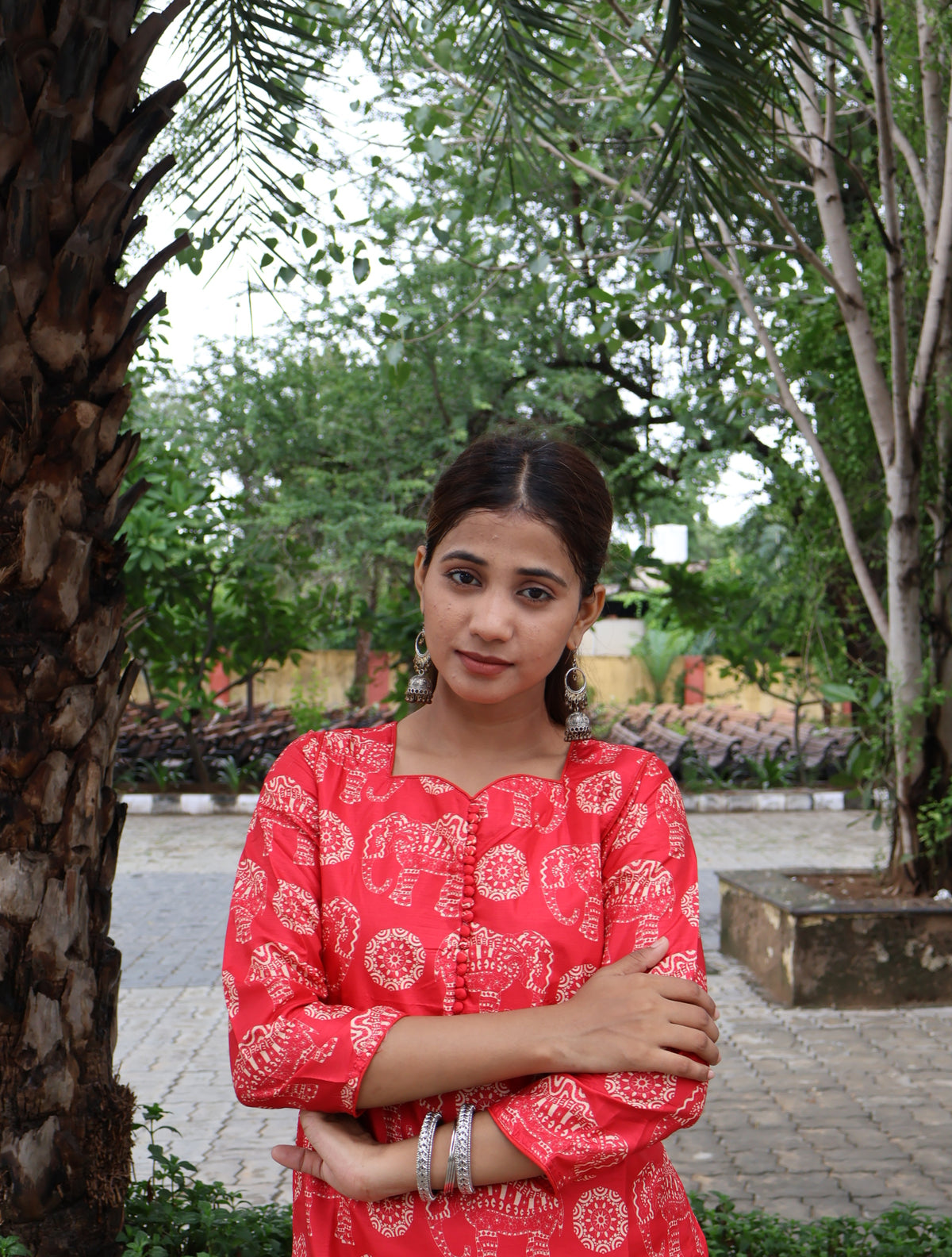 Crimson Elephant Print Kurta