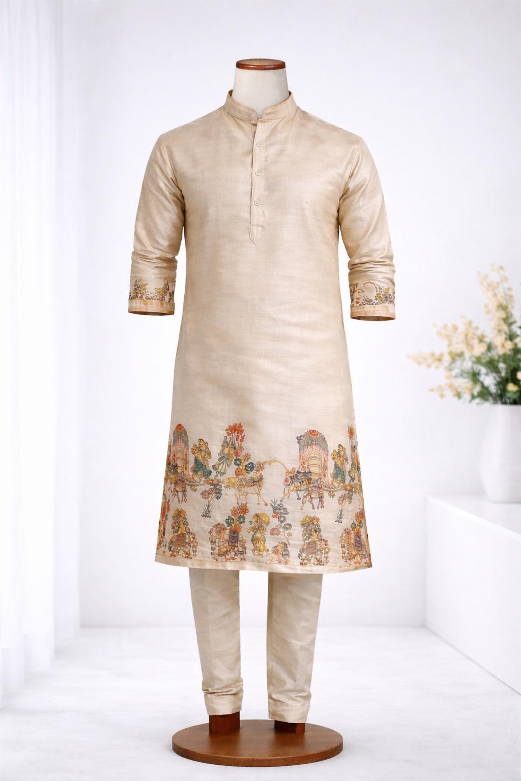 Beige Heritage artwork Kurtha (Pant not included)