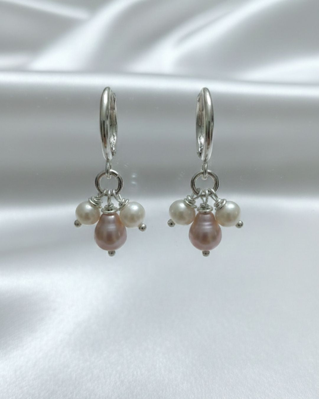 Sterling Silver Pink and White Pearl Hoops