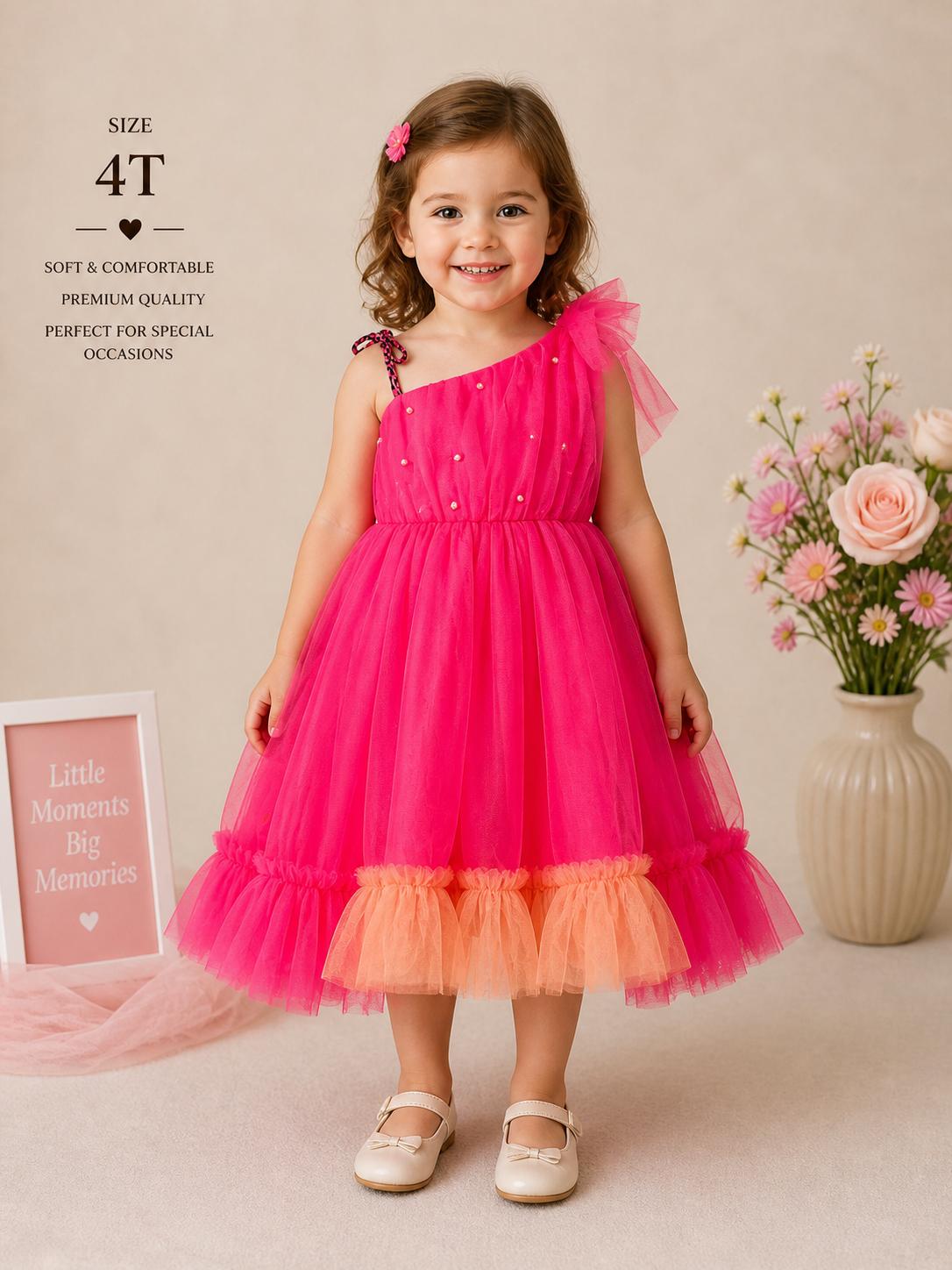 Pre-Owned Gently Used Pretty pink and orange combination frock
