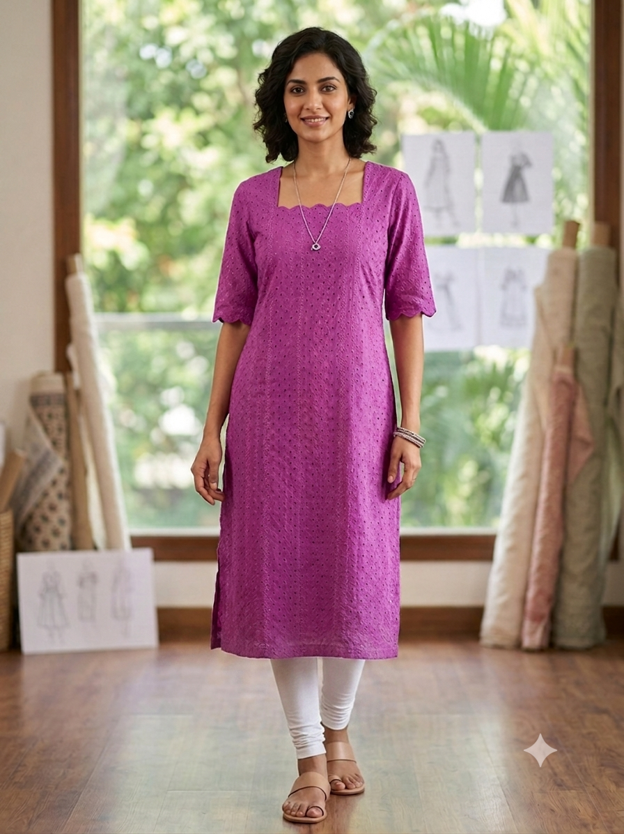 Magenta Cotton Kurta
