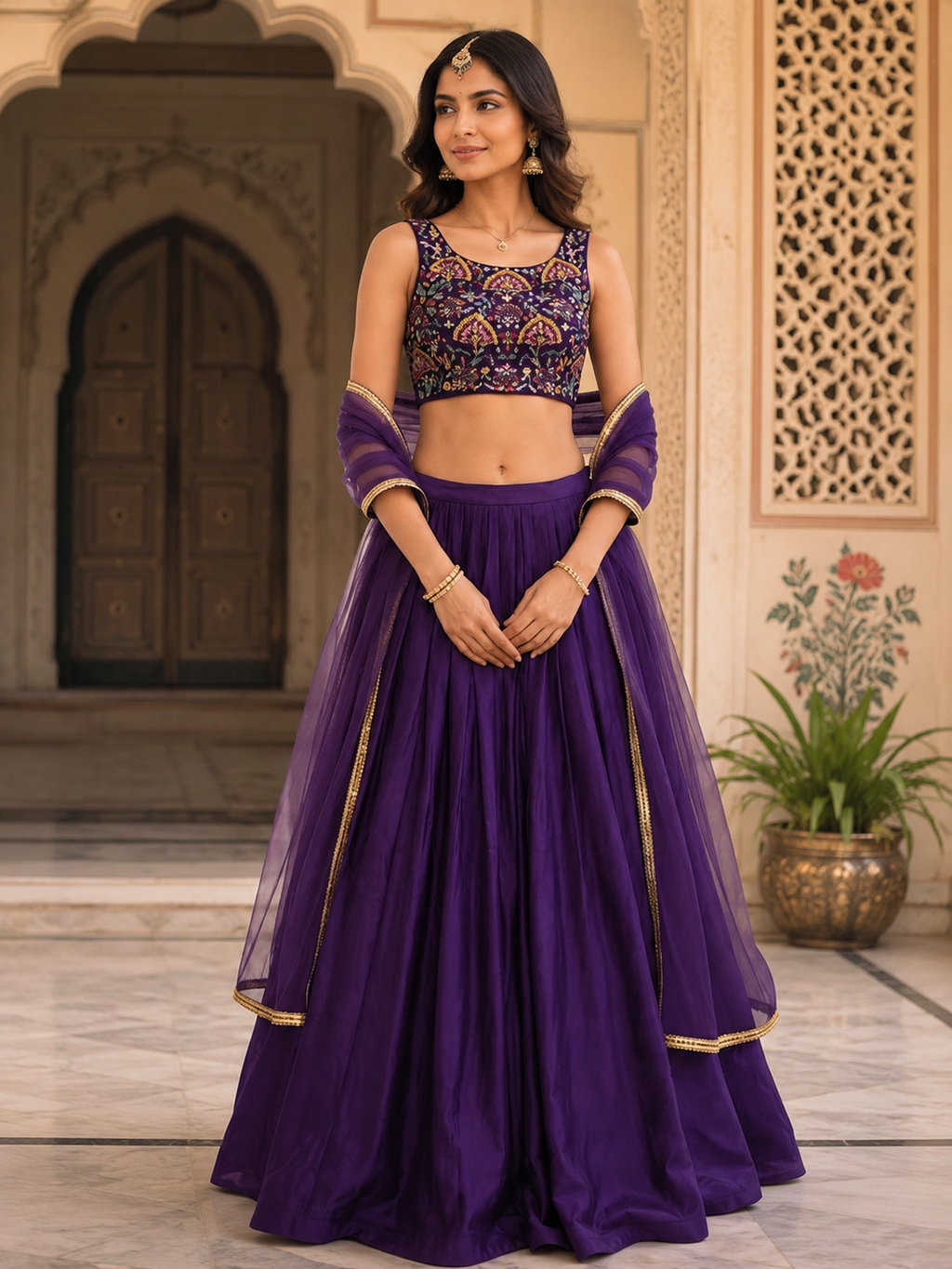 Vichitra Silk Lehenga Set For Women