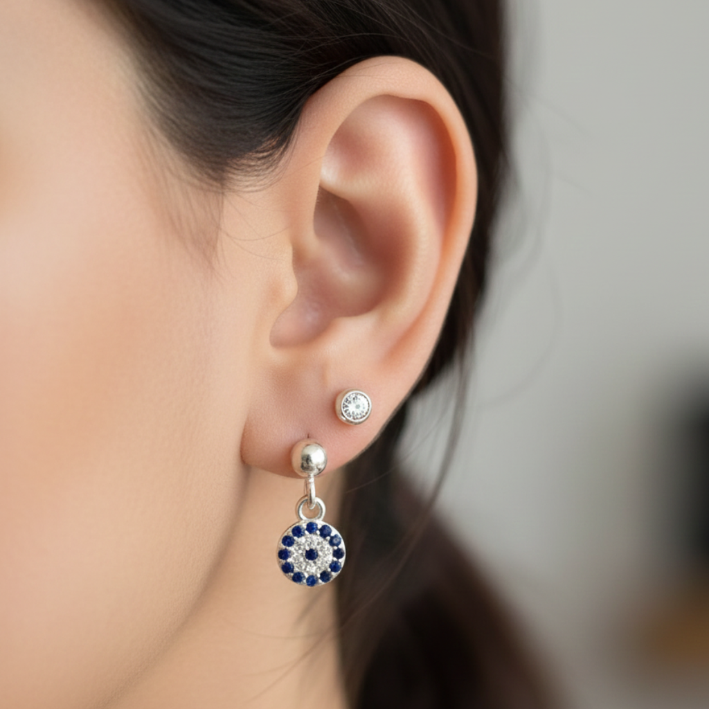 Sterling Silver Evil Eye Drop Earrings