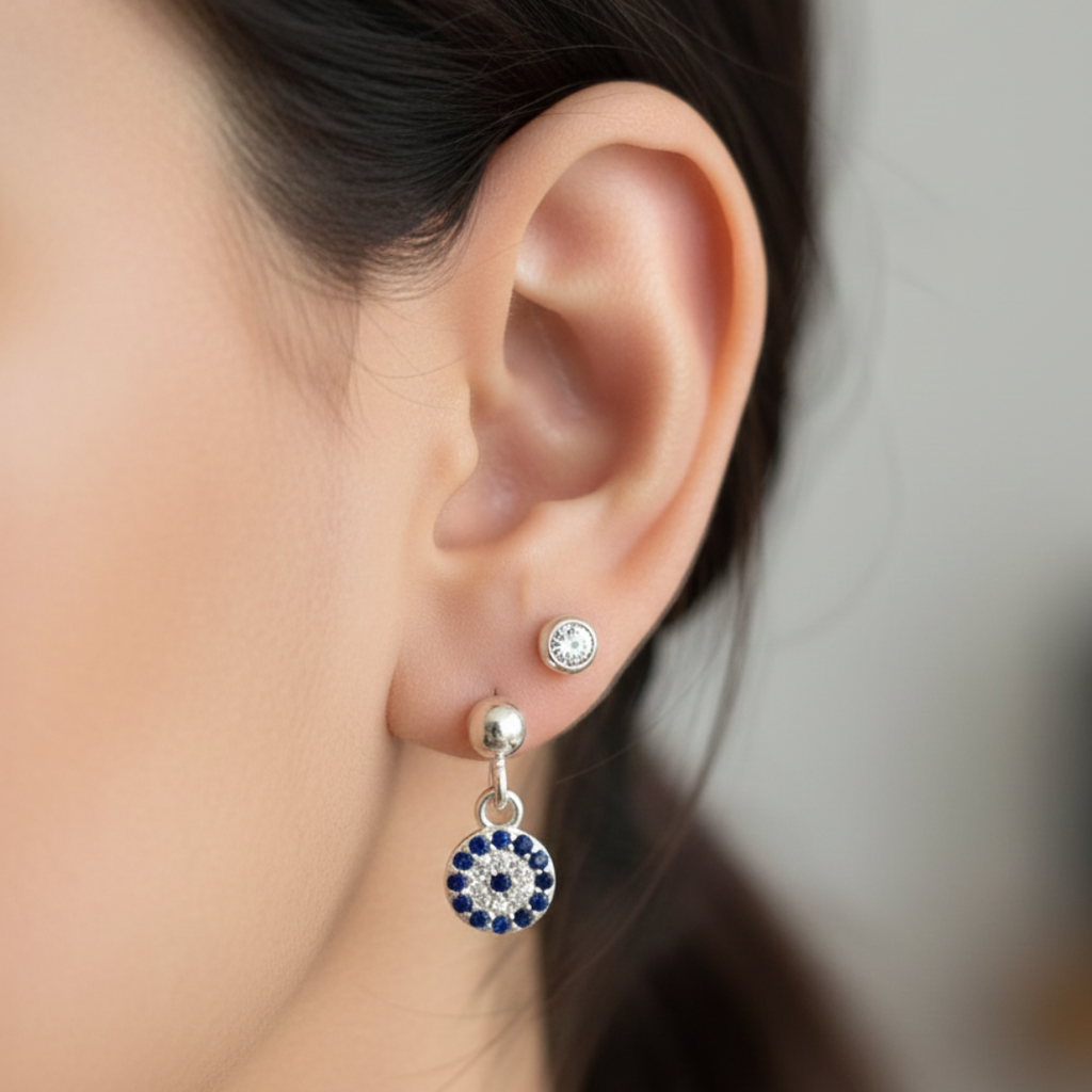 Sterling Silver Evil Eye Drop Earrings