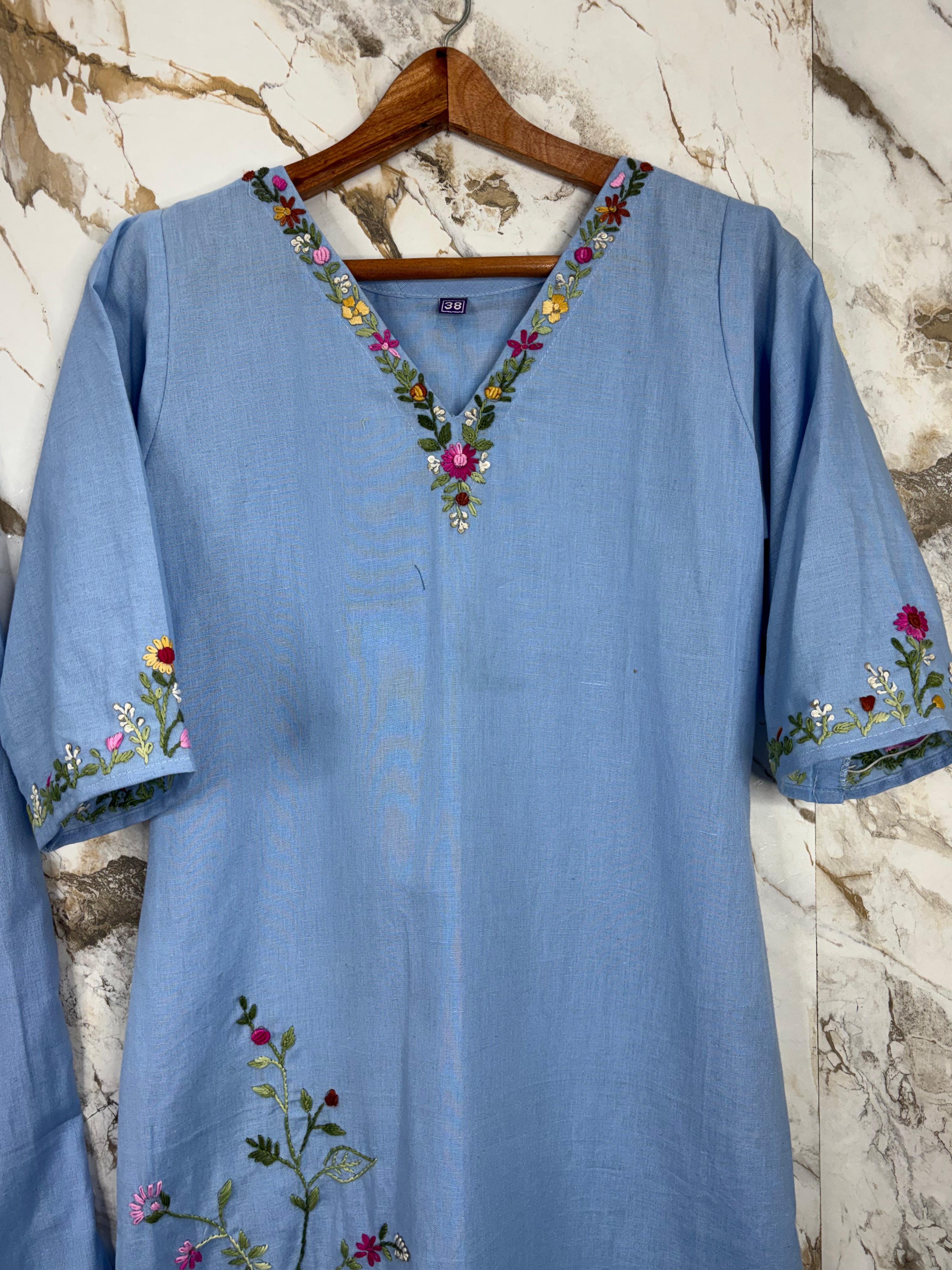 BLUE EMBROIDERED 3 PC SET