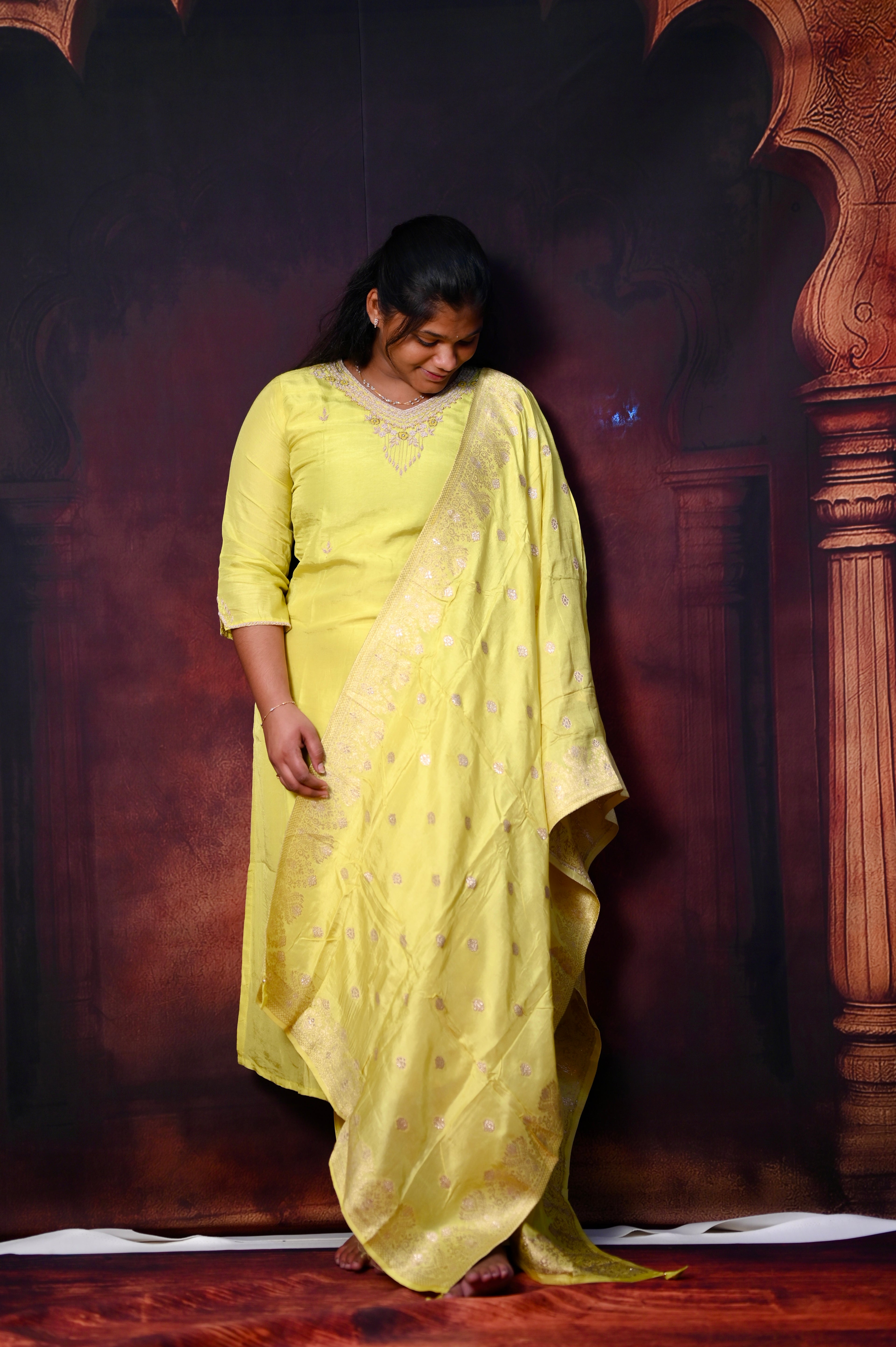 LEMMON YELLOW 3PC SET WITH BANARAS DUPPATA