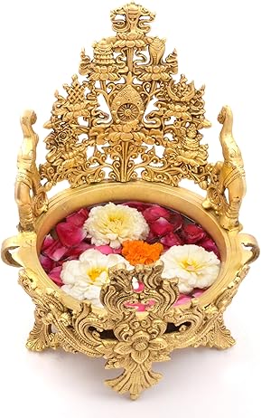 Two Moustaches Ethnic Indian Elephant Design Brass Urli, Urli Bowl For Home Decor, Brass Urli Decor, Brass Flower Bowl, Standard, Pack Of 1, 1100..