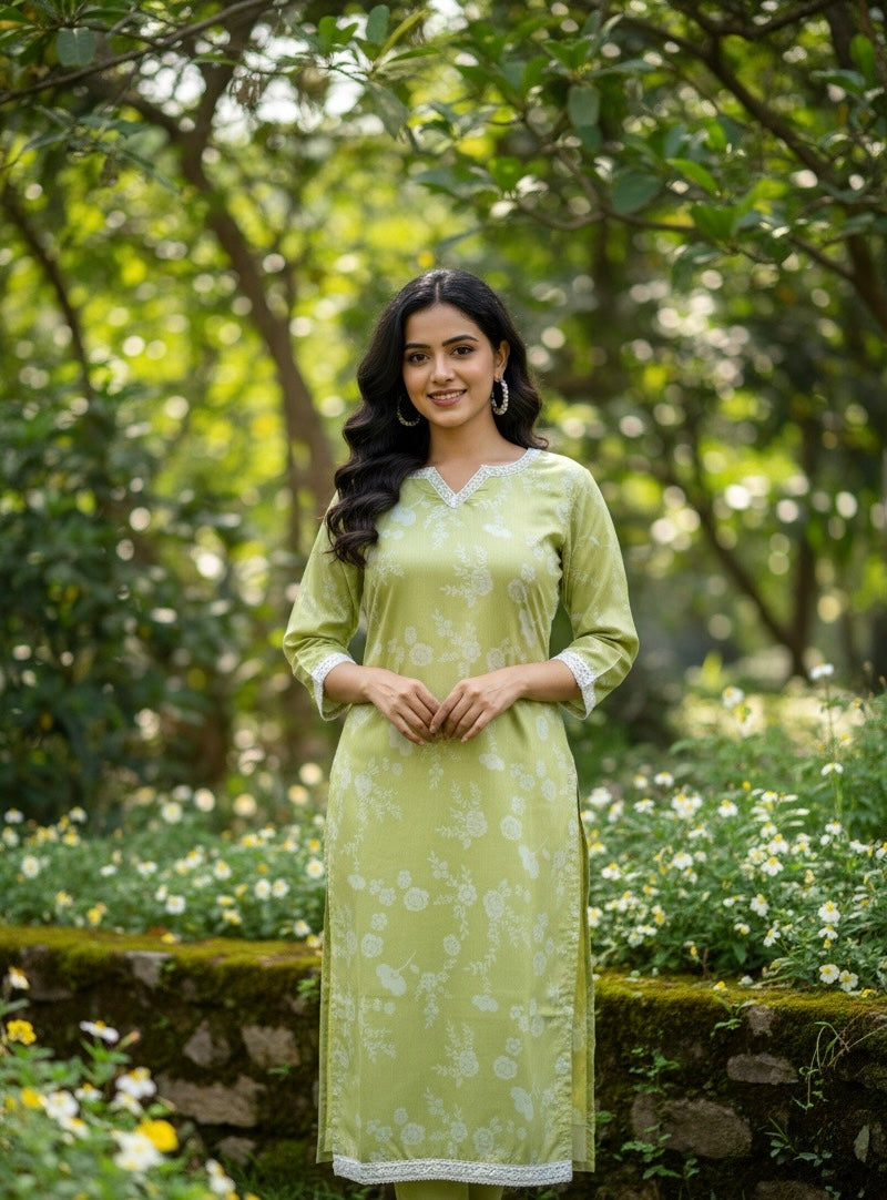Green Flora Kurta