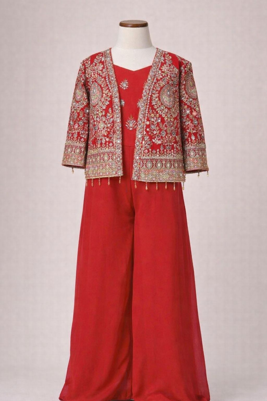 Girls Embroidered Jacket Sharara Set for Weddings and Parties