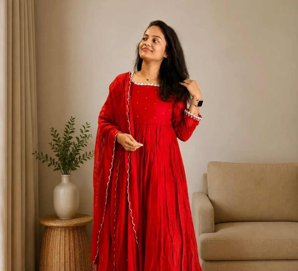 Red 2 piece suit(Only Top and Duppata)