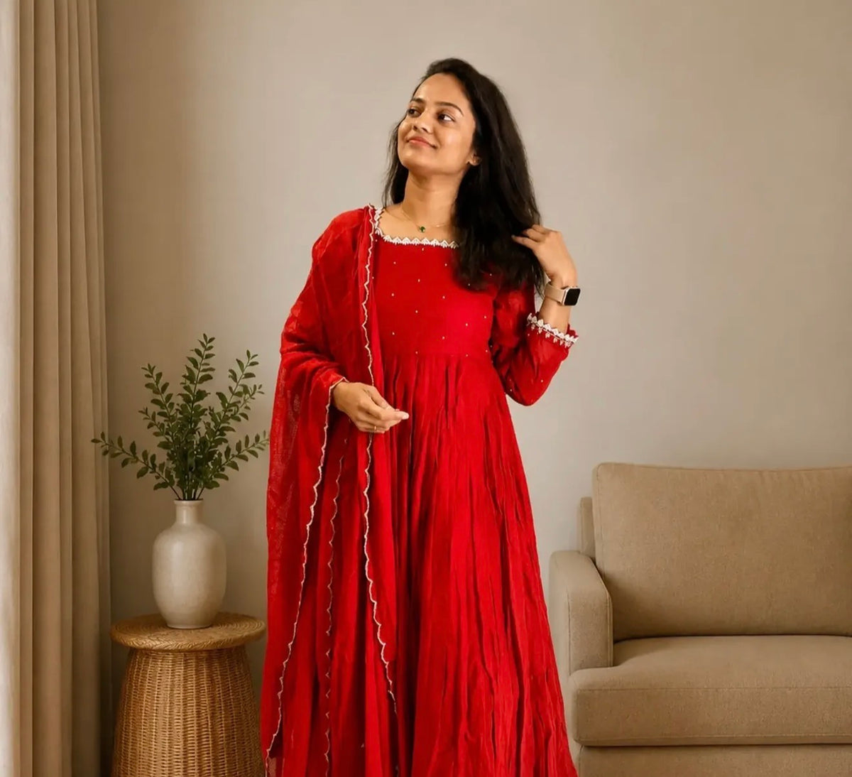 Red 2 piece suit(Only Top and Duppata)