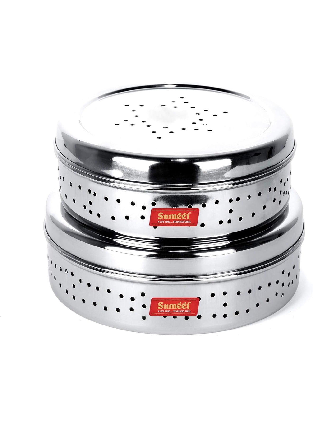 Sumeet Stainless Steel Sprout Maker Box with Air Ventilation Holes | Sprouts Container, Coriander Storage & Puri Dabba Set | Steel Sprout Jar (2 Pieces - 18.5cm & 20.4cm Dia) | Dishwasher Safe