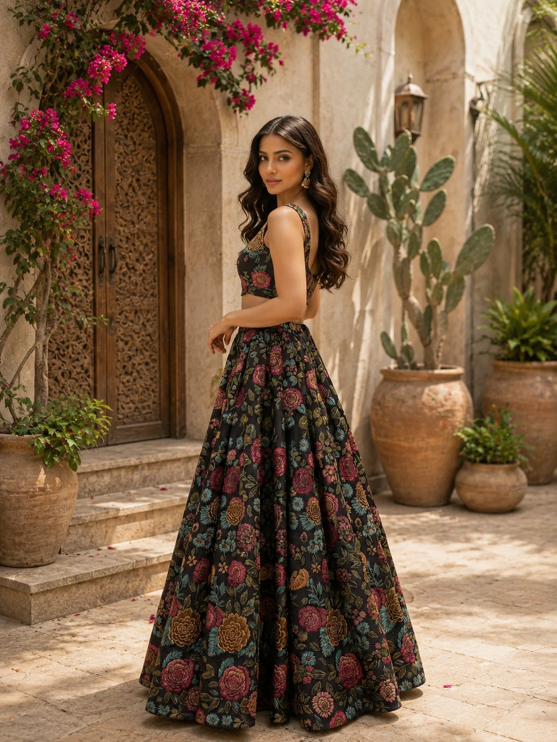 Black Floral  Lehenga Set