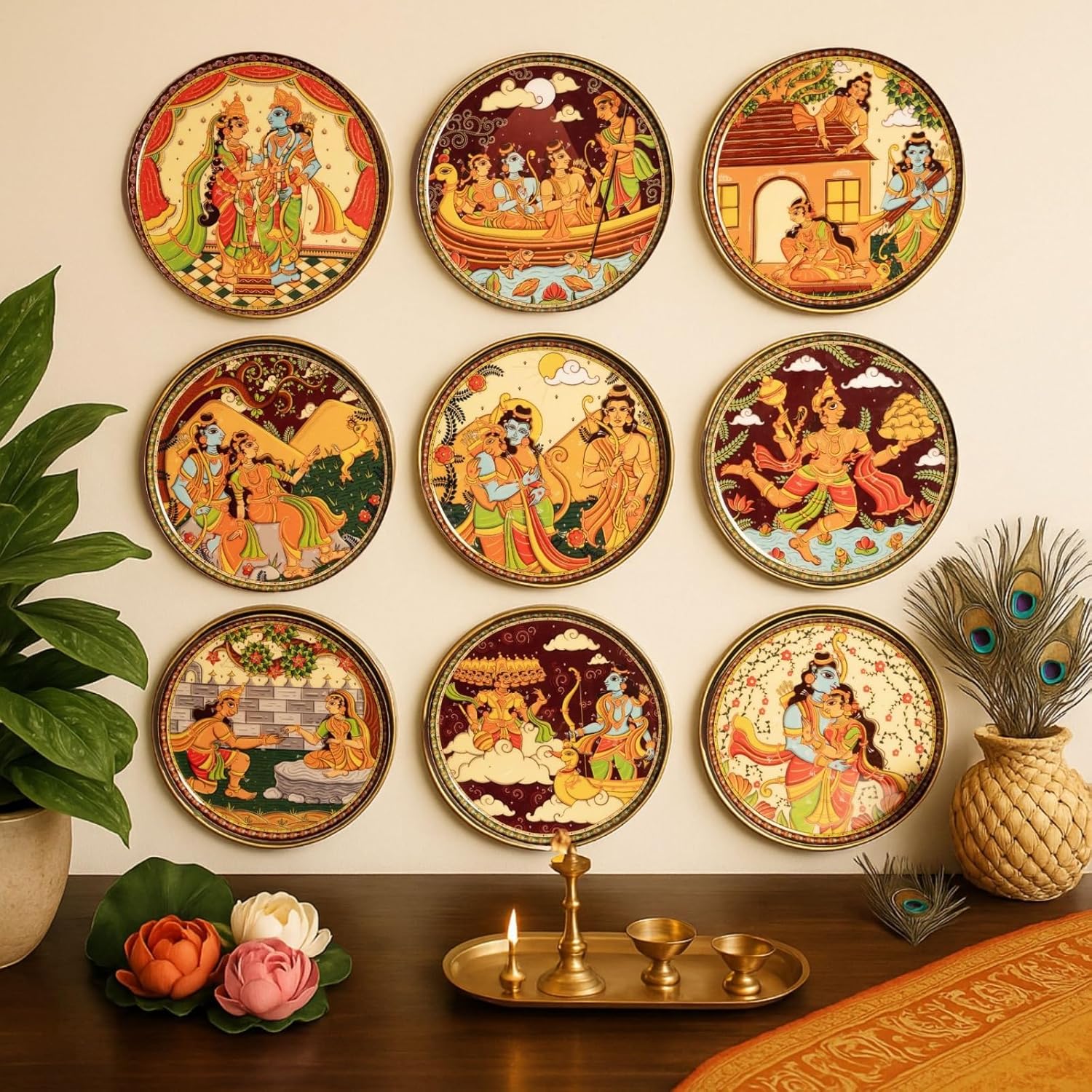RITUALISTIC Ramayan Wall Plate for home decor | metal wall decor items for living room | diwali gifts for family & family | home decor and house warming gift items | wall art & showpiece| Set of 9