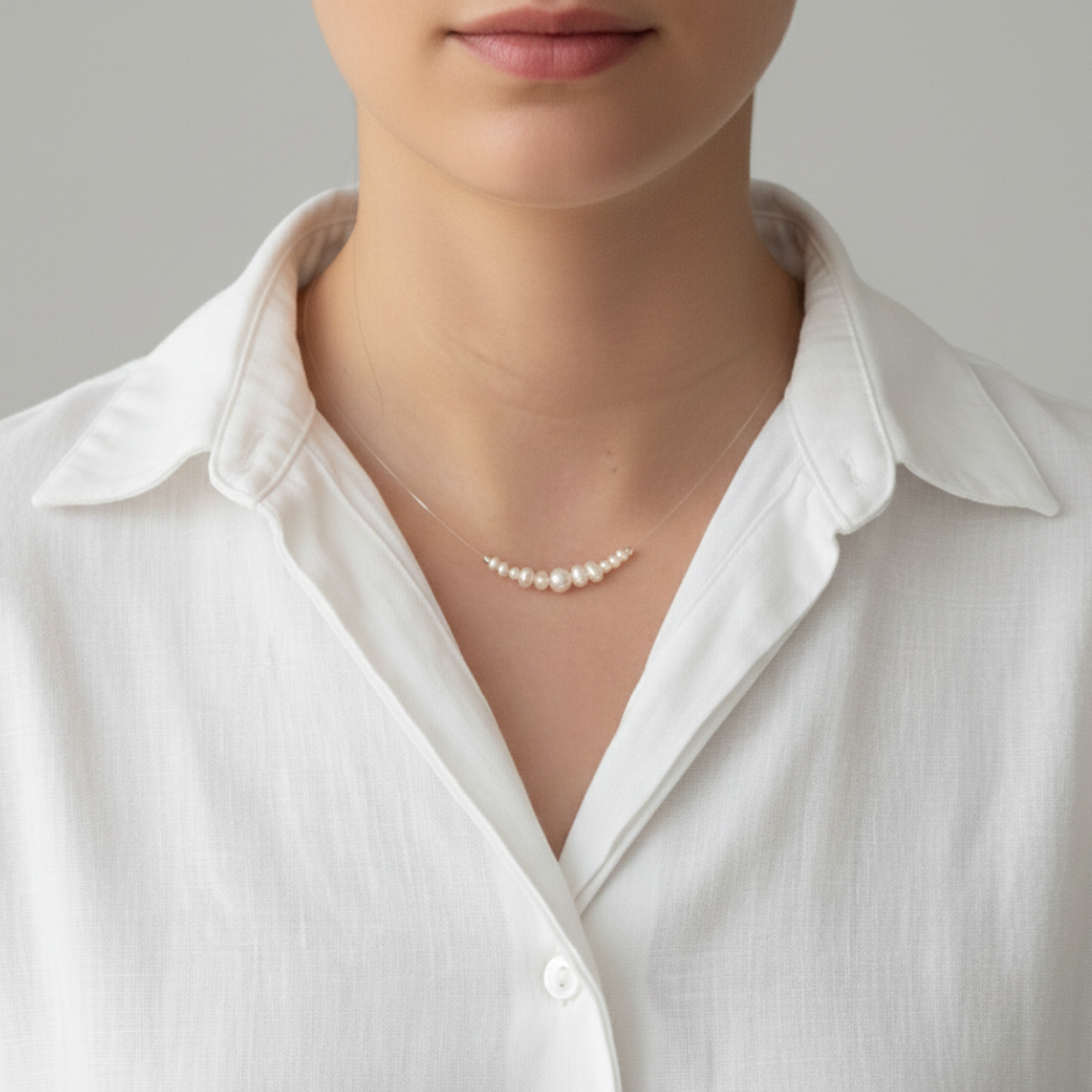 Sterling Silver Pearl Floating Necklace