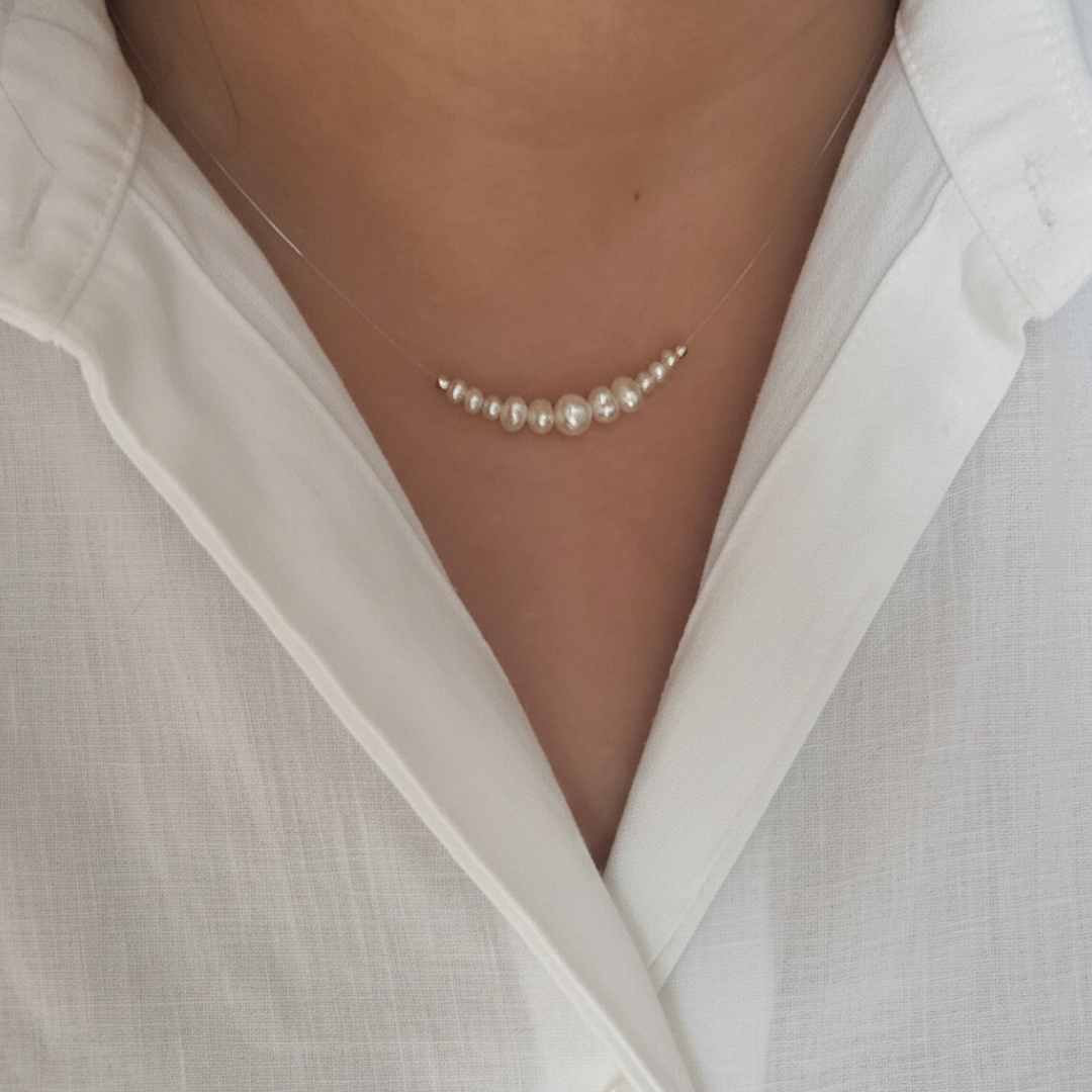 Sterling Silver Pearl Floating Necklace