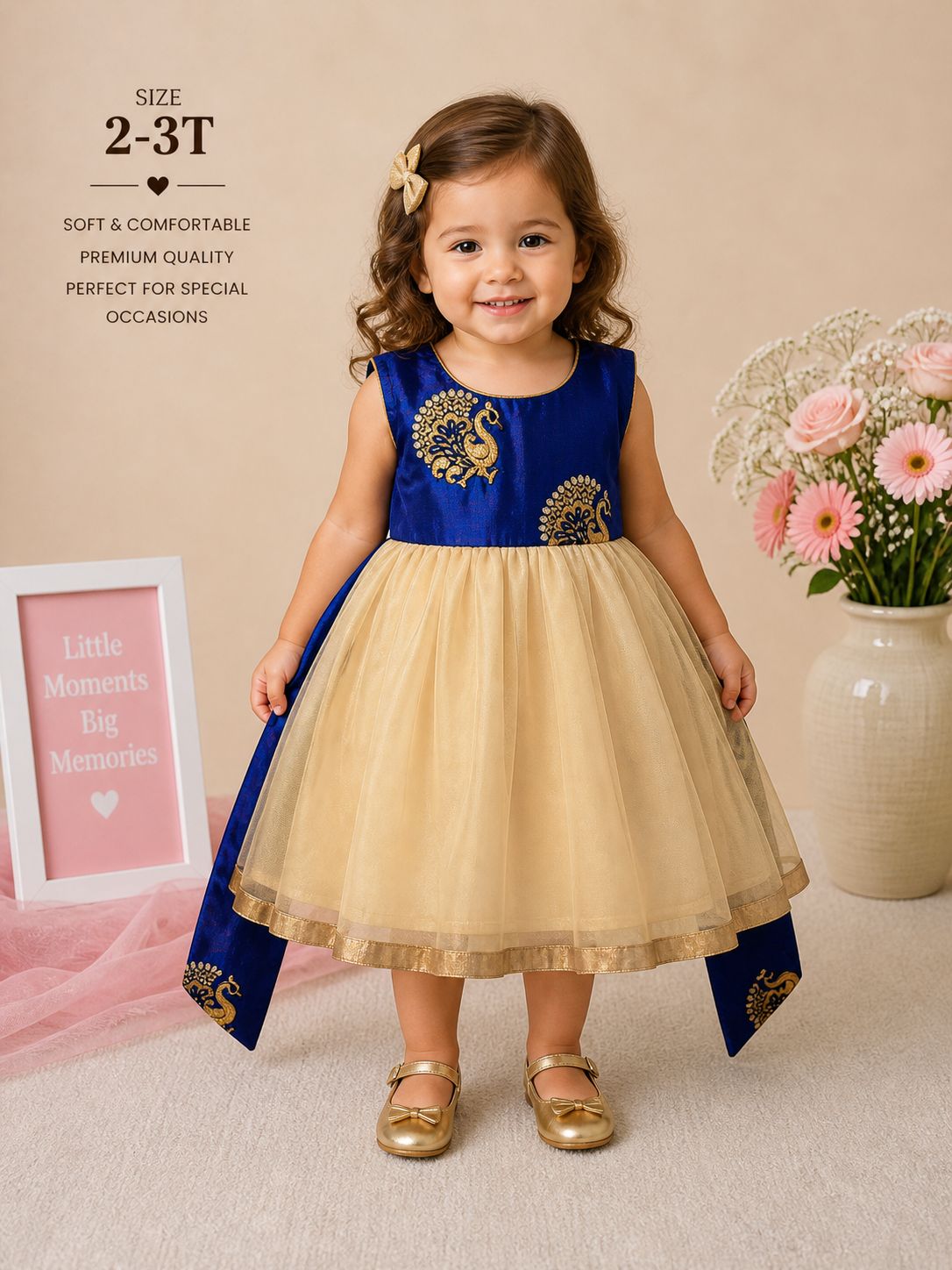 Pre-Owned Gently Used Blue & Cream frock