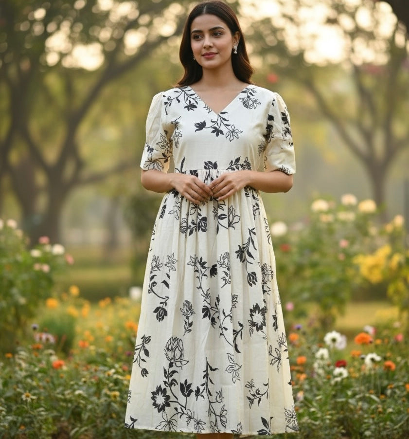 Vintage Flora V-Neck Muslin Dress