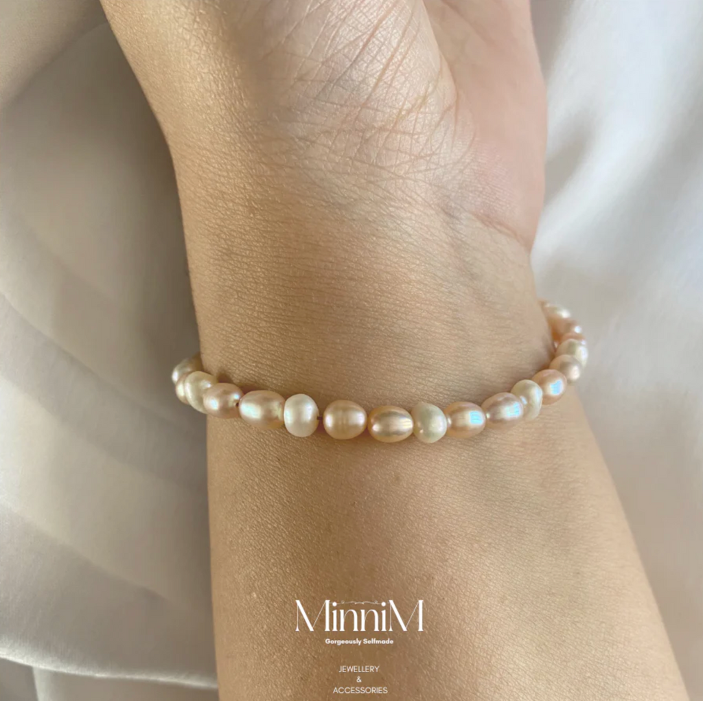 Pink and White Freshwater Pearl Bracelet in 925 Sterling Silver