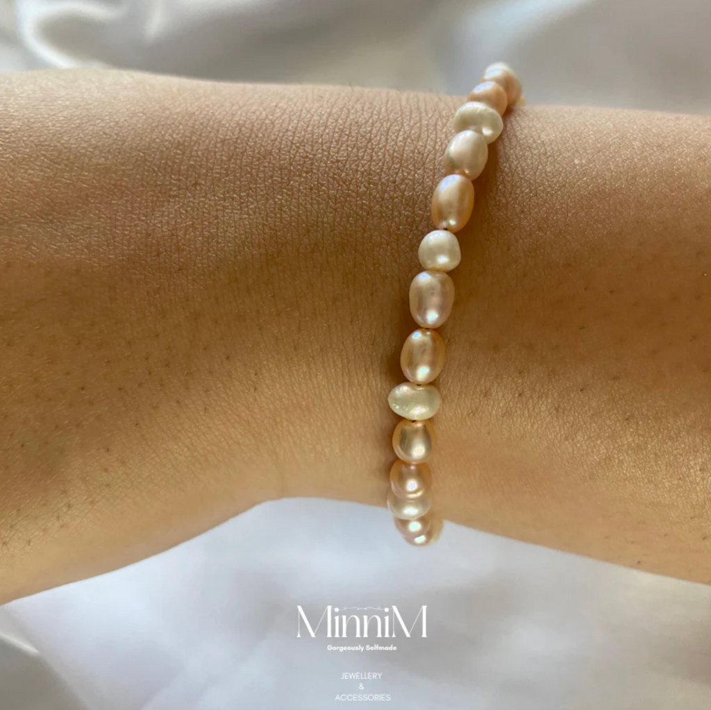Pink and White Freshwater Pearl Bracelet in 925 Sterling Silver