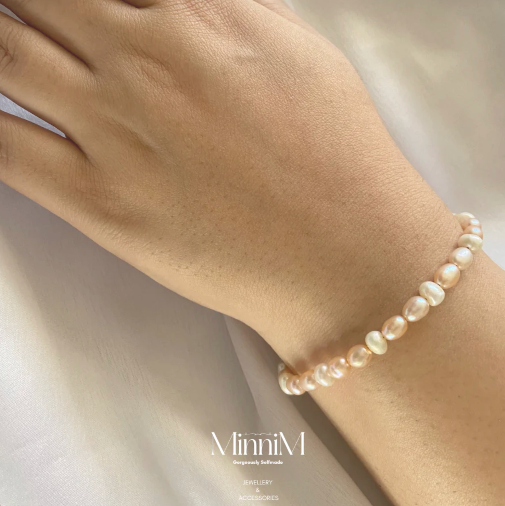 Pink and White Freshwater Pearl Bracelet in 925 Sterling Silver