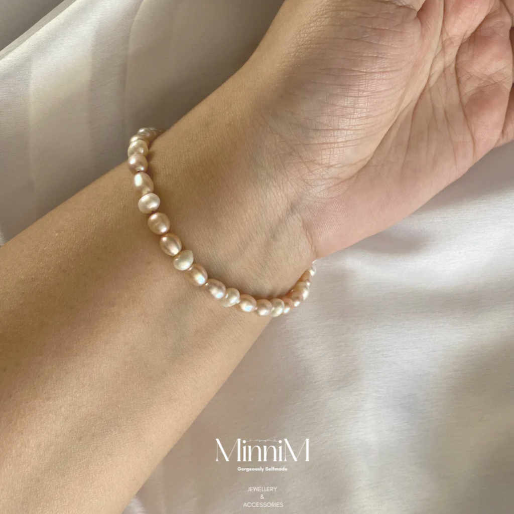 Pink and White Freshwater Pearl Bracelet in 925 Sterling Silver