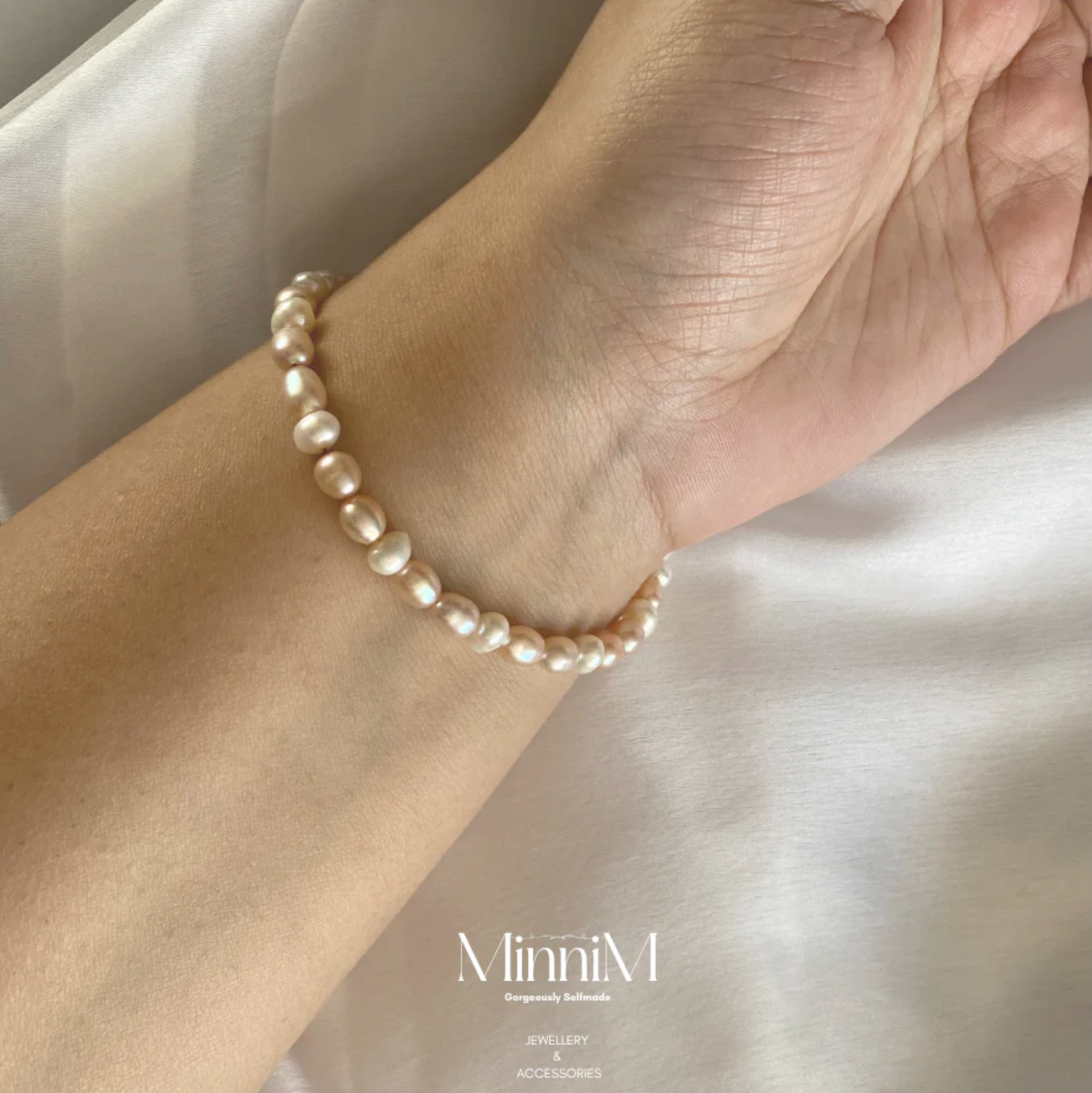Pink and White Freshwater Pearl Bracelet in 925 Sterling Silver