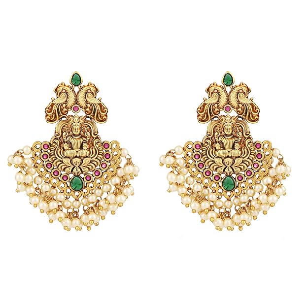 Shining Diva Fashion Latest Stylish Fancy Pearl Choker Traditional Jewellery Set for Women | Temple Necklace Set | Festive Wedding Party Necklace | 22k Gold Plated | Just Like Original Gold Jewellery