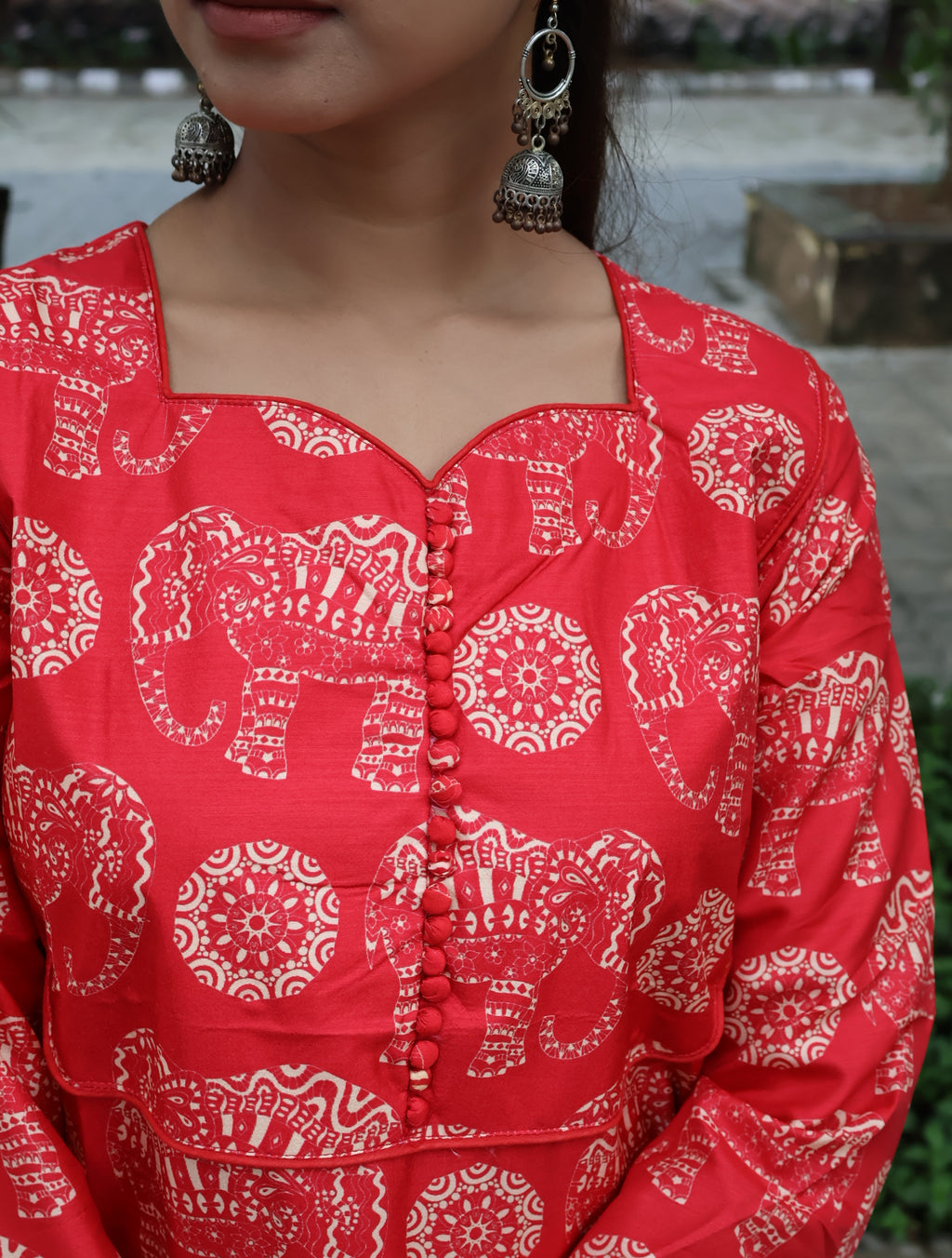 Crimson Elephant Print Kurta